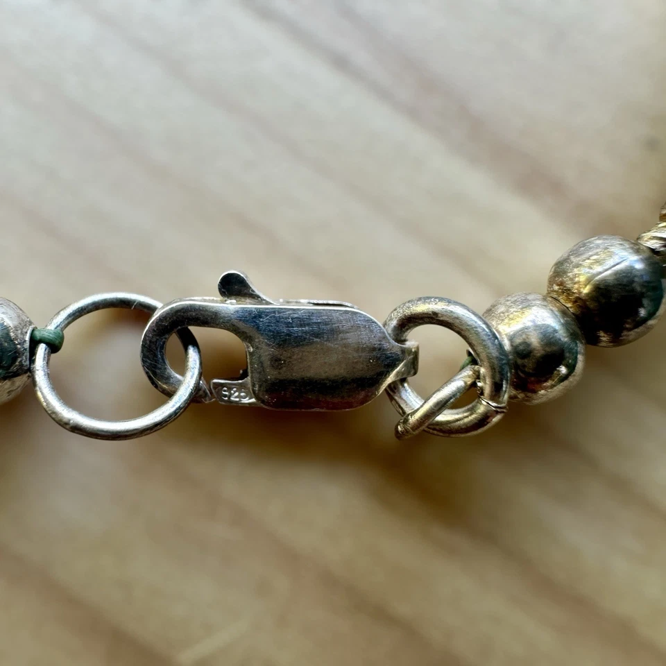 VTG Bead Charm Bracelet 7.5" Christian Cross Faux Pearl Crystals Sterling 10.3g - Image 4 of 4