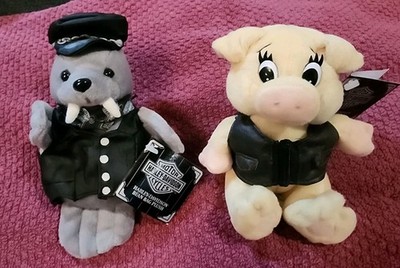 Vintage Harley Davidson 1999  TUSK  the Walrus & ''Boot Hill Bob'' the Pig Plushes