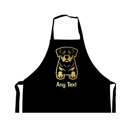 Personalisierter Rottweiler Hundedruck in Gold auf 100% Baumwolle schwarz Erwachsenenschürze
