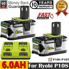 For Ryobi 18V 6.0Ah ONE Plus Battery/Charger LITHIUM-ION High Capacity P104 P108