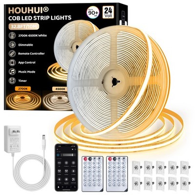 White COB Lights 32.8Ft, 2700K-6500K CCT Tunable White Light Strip with Remot...