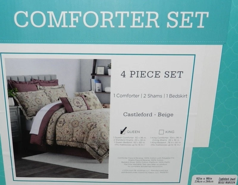 Waverly 4 шт. королевский постельный комплект Castleford бежевый/бордовый наволочки юбка для кровати хлопок - Изображение 3 из 4