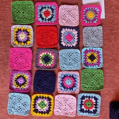 20 Handmade Crochet Granny Squares 10 x 10 cm