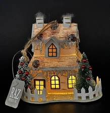 RAZ Imports Putz Style House Ornament Light Up Battery Operated 5”x 4”x 4.5” Tag