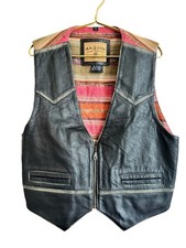 Arizona Jean Company Black Leather Western Vest with Striped Lining