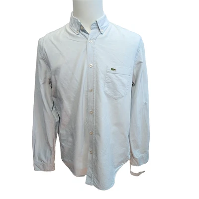 Chemise Lacoste 42 L Bleu Clair Regular Fit Logo Vert Coton manches longues - Photo 1/4