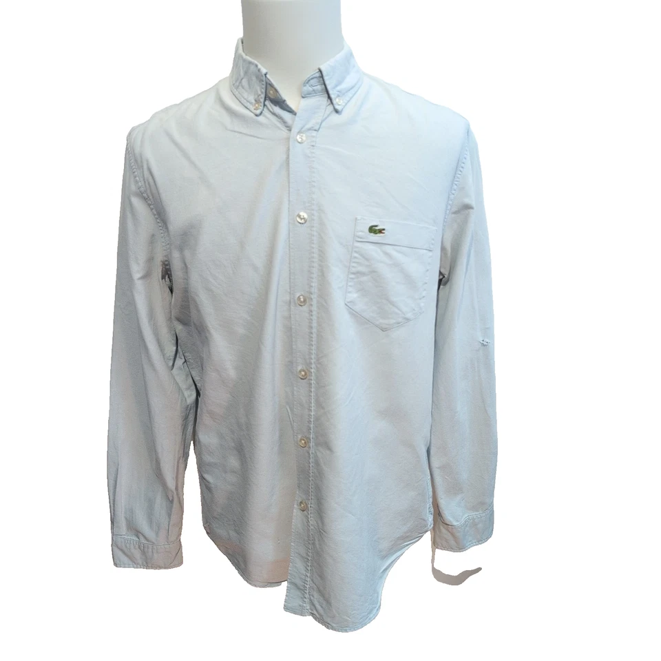 Chemise Lacoste 42 L Bleu Clair Regular Fit Logo Vert Coton manches longues - Photo 1/4