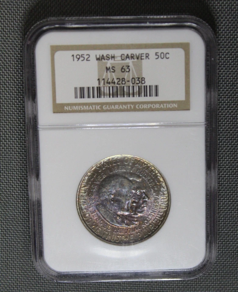 1952 P Washington Carver Silver Half Dollar NGC MS63 Rainbow Color Toned Coin - Image 2 of 4