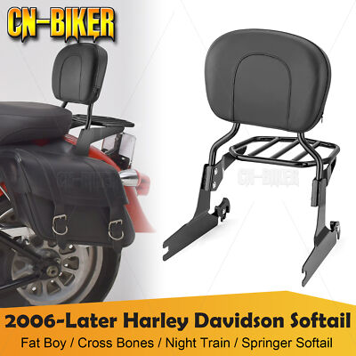 Sissy Bar Backrest Large Pad Luggage Rack For 06 Harley Softail 200mm - View #7
