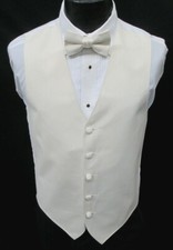 Men's Ivory Satin Tuxedo Vest  Tie Long or Bow Fullback Wedding Mason Prom