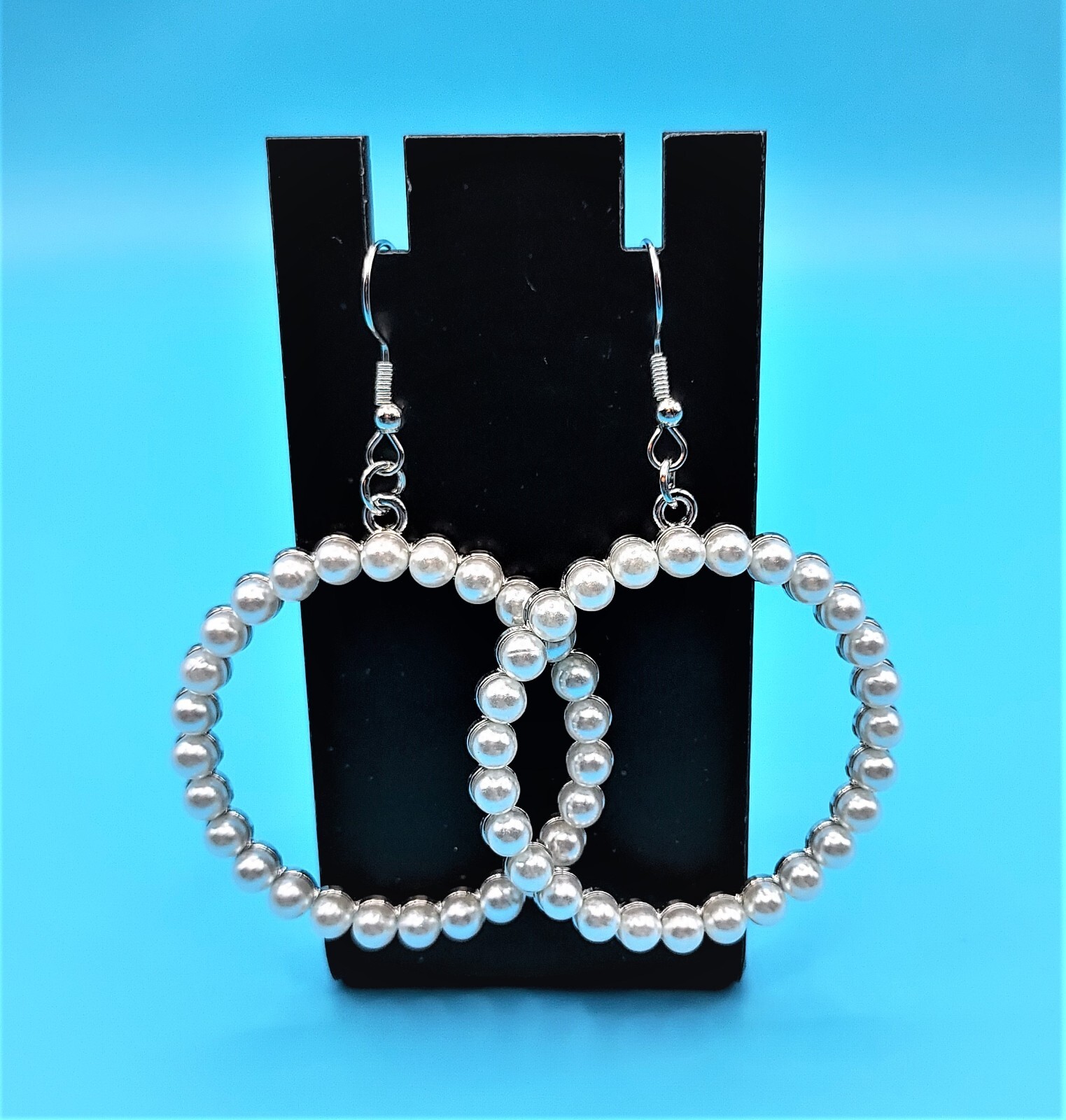 Fashion Jewelry Womans Silvertone hoops with faux pearl embellishment 2"