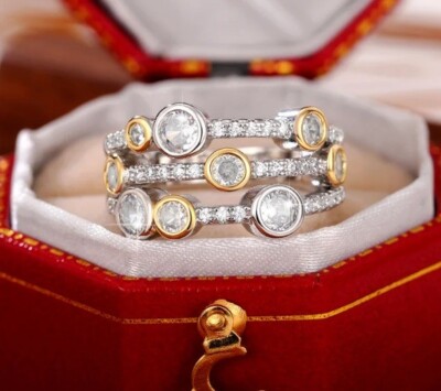 Silber & Gold Statement Stacking Bubble Ring klare Steine Verkaufspreis Gr. 62