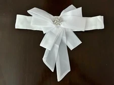Crystals Rhinestones White Satin Silk Bow Bridal Belt Wedding Belt Hook & Eye #I