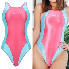 AMORESY Women's Satin Glossy Surfing Swimwear Competitive Swimsuit Bademode