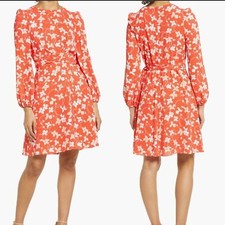 NWOT ELIZA J DRESS floral long sleeves crepe belted short dress sz 6