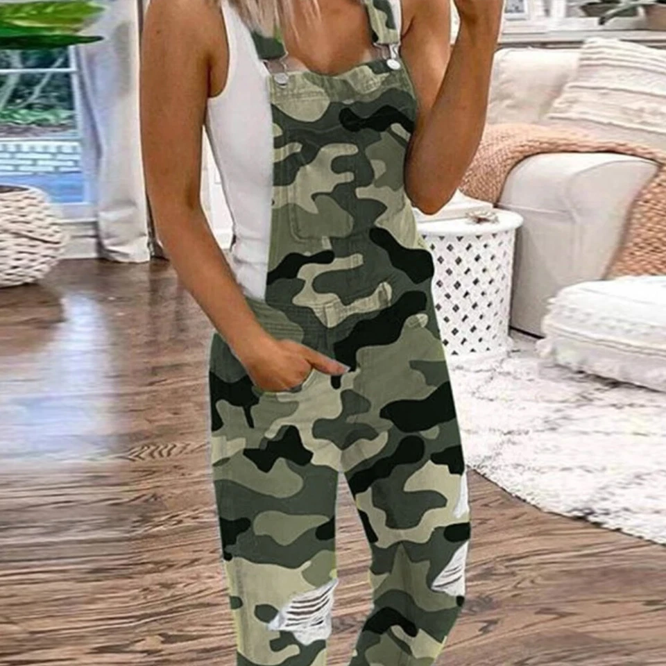 Damen Denim Jeans Overall Ripped Latzjeans Freizeit Jumpsuit Latzhose Jeanshose - Bild 3 von 4