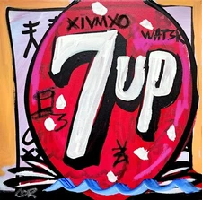 CORBELLIC EXPRESSIONISM 12X12 7UP SODA POP HANDMADE SIGNED COLORFUL ART PAINTING