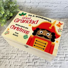 Wood Personalised Christmas Hamper Gift Box Great Grandad Dark Skin Nutcracker