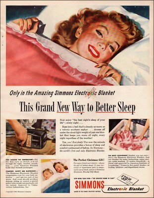 1946 Vintage ad SIMMONS Electric Blanket Art Pretty model Pillow Price  10/31/22