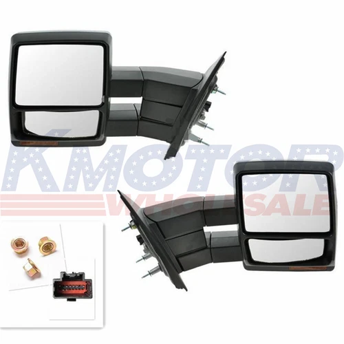 Chrome Towing Power Heated Pair Tow Mirrors Signal Puddle For Ford F150 Pickup