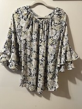 Woman Tunic/ Top Floral 3/4 Ruffle Sleeve Size 1X By CHAPS 