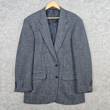 Lands End Men's Blue-Gray Blazer Size 40L Nailhead Lambswool/Worsted Wool Church