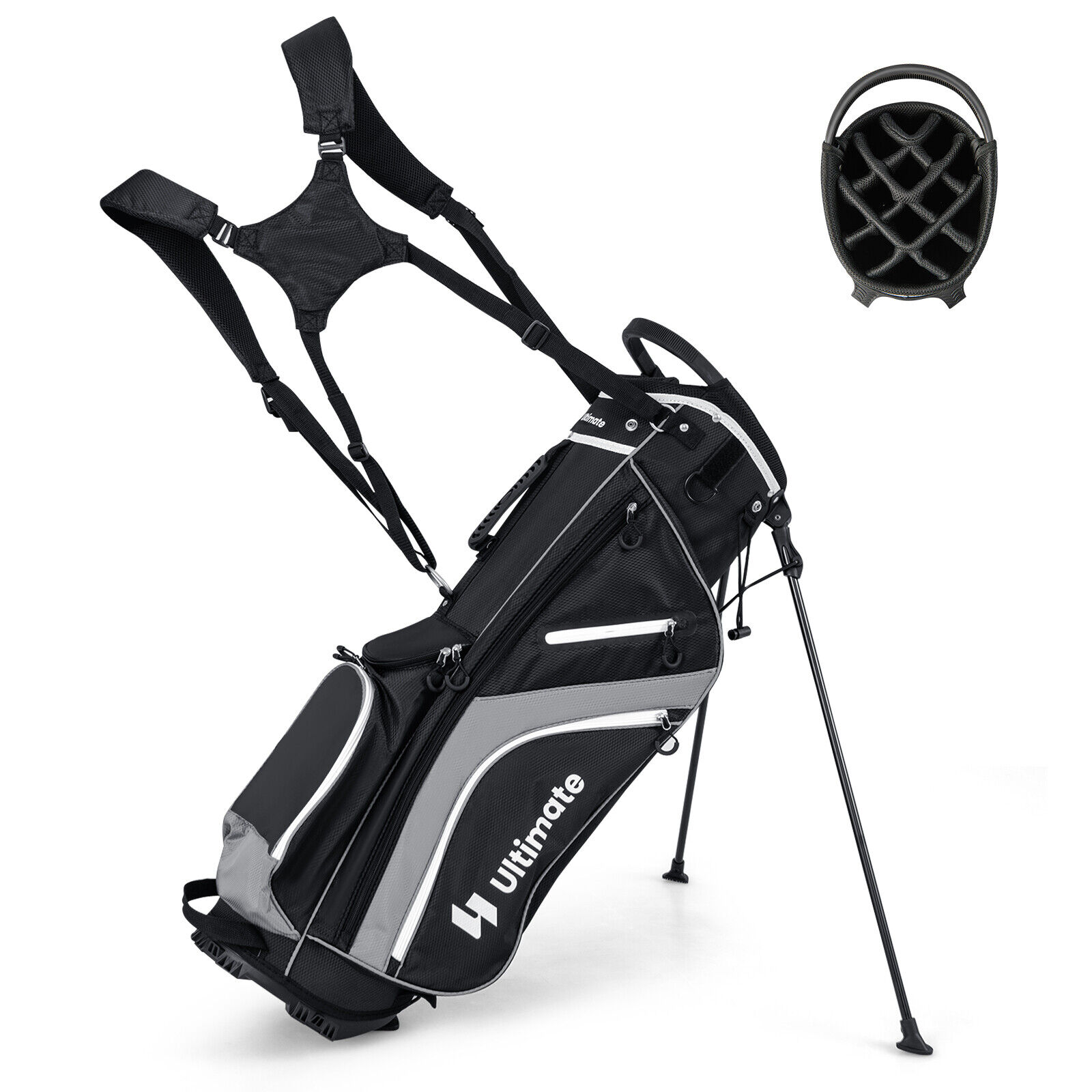 Lightweight Golf Stand Bag w/14 Way Top Dividers 6 Pockets Cooler Bag Rain Hood