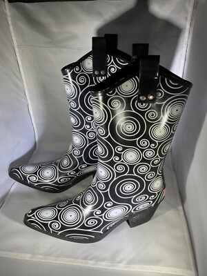 BLAZIN ROXX Layla Cowboy Rain Boots Black White Spirals Outdoor Sz 10 Women