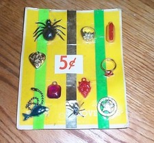 Vintage display card 5c charms and toys and rings and charms #jd537