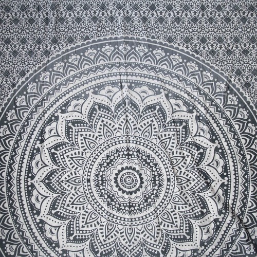 Floral Mandala Print Gray & White Boho Hippie Tapestry Wall Hanging 53" x 59" - 第 1/9 張圖片