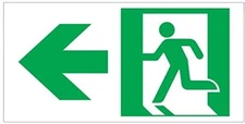 RUNNING MAN DOWN LEFT ARROW EXIT SIGN -Adhesive Sign (Photolumines..-REF24-1027