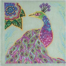 Laurel Burch Birds Collection: Peacock Beaded Cross Stitch Kit - Vibrant Multi-C