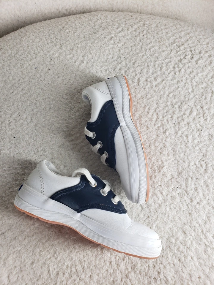 Keds School Days II Girls Oxfords 9.5 White Navy Leather Lace Up Comfort Shoes - Image 3 of 4