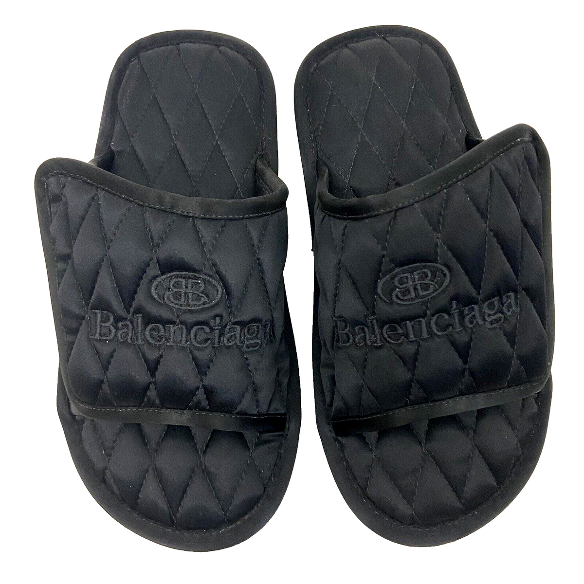 Balenciaga Quillted Logo Embroidered Hotel Resort Satin Slippers