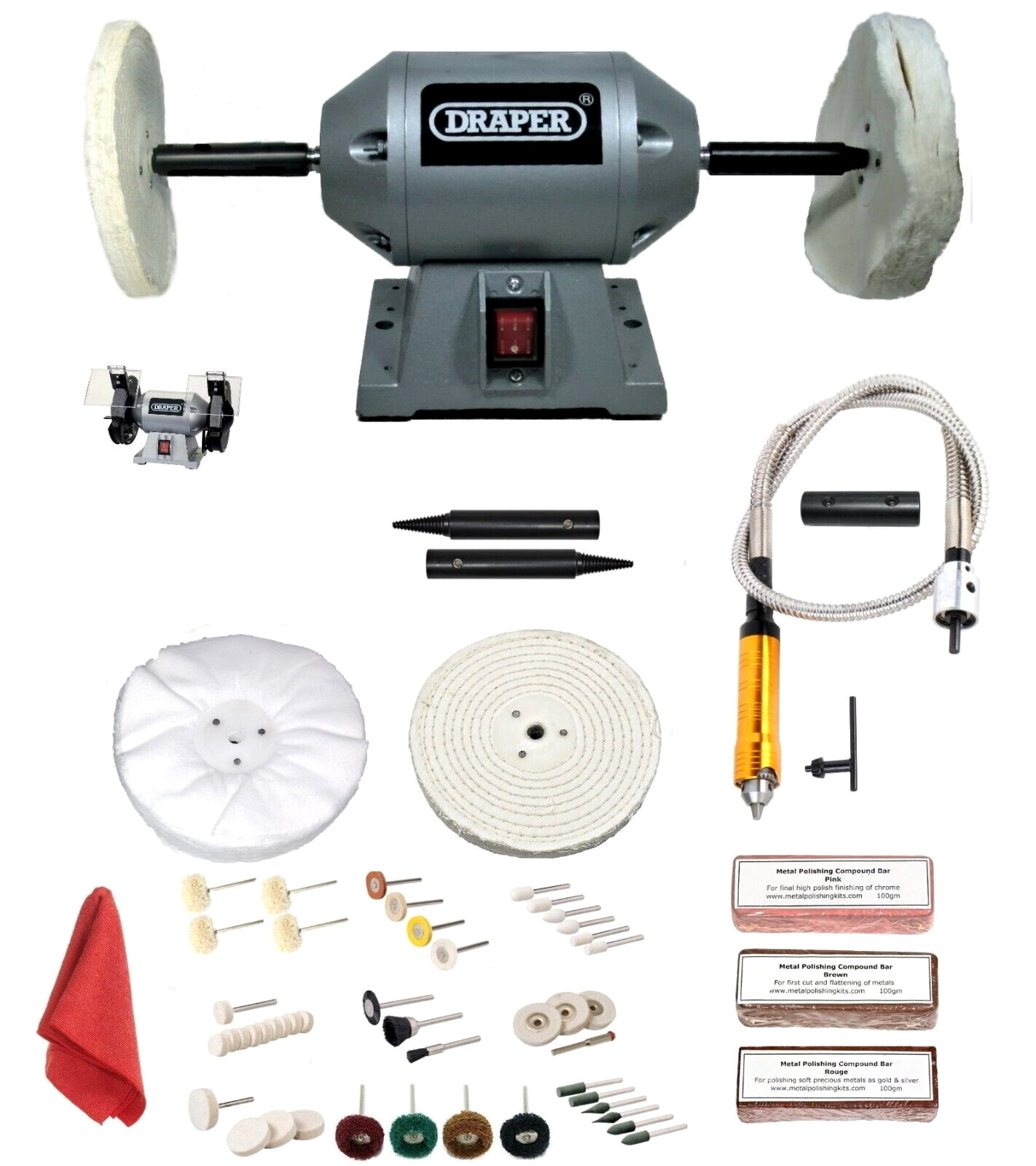 Jewellery Polisher Polishing Machine 6"" Grinder 250W + Flexible Drive Shaft Kit