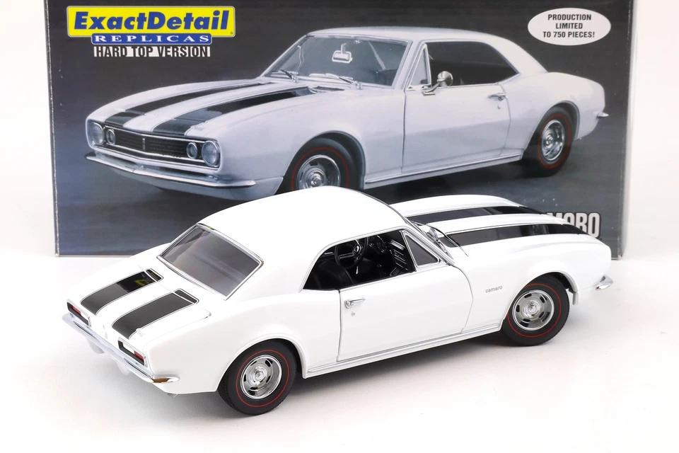 1:18 Exact Detail 1967 Chevrolet Camaro Coupe Bianco/Nero Strisce WCC223 - Immagine 3 di 4