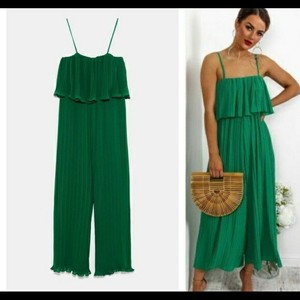 zara pleated jumpsuit with straps