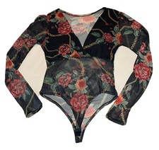 Bodysuit Sz S Chest 34 Sheer Floral Long Sleeve