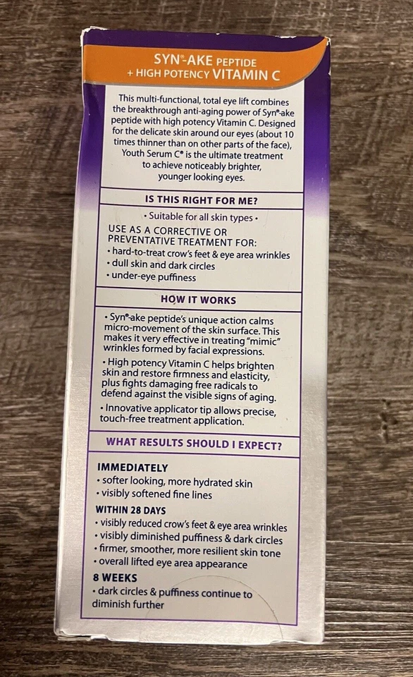 Lifting facial suero juvenil ojo C péptido SYN-AKE vitamina C 0,50 fl. oz. (1) Foto 2 de 4