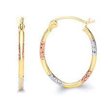 Wellingsale 14k Tri Color Gold 1.5mm Tube Oval Hoop Earrings 20 x mm 