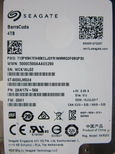Seagate 4TB 14mm ST4000LM024 2AN17V-566 0001 2.5" HDD July 2017 China WU WCK - Image 2 of 4