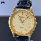 [N Mint] Vintage SEIKO DOLCE 8N41-6060 Gold Dial Quartz Round Men Watch US Stock