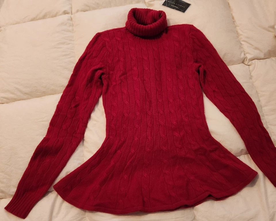 Suéter Ralph Lauren Etiqueta Negra Cashmere Estilo Peplum Rojo Para Mujer Pequeño Nuevo con Etiquetas Foto 2 de 4