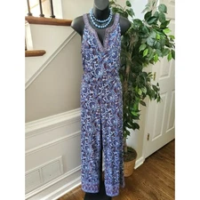 Mangolia Grace Women's Blue Floral Polyester Sleeveless Jumpsuits Size Medium