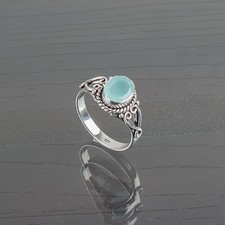Aqua Chalcedony Gemstone 925 Sterling Silver Jewelry Partywear Ring Gift For Her