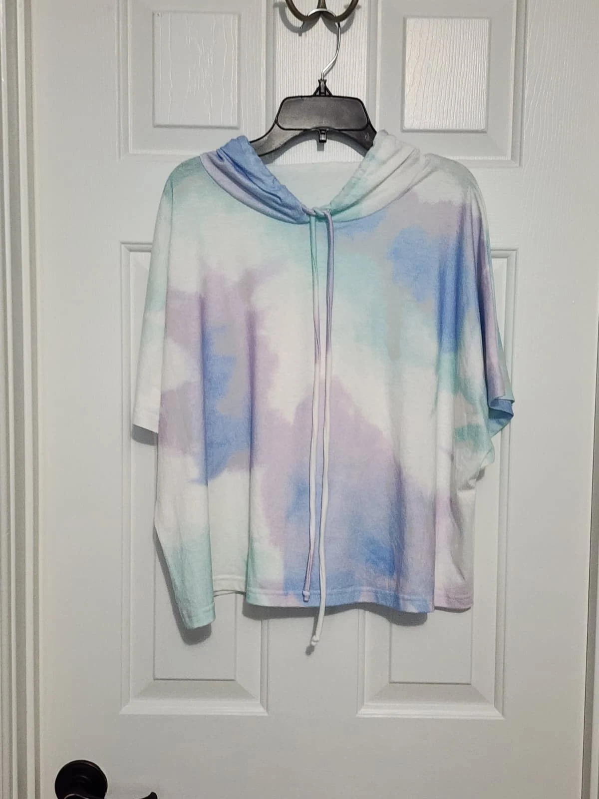 Women’s Pastel Tie Dye Hoodie Pullover Oversized Hooded Top Lavender Blue L