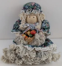 Vintage Shelf Sitter Mop Doll Fruit Basket Country Cottage Farmhouse Folk Art