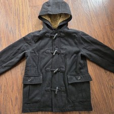 Old Navy WOOL Blend Toggle COAT JACKET Hooded Full Zip Size M 8 Black Preppy