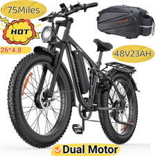 26 Inch Electric Bike Dual Motor 48V 23AH Fat Bike E-Mountainbike 75 Miles 160Nm