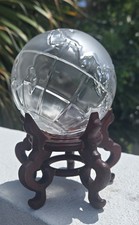 4"Crystal Glass World Globe with Wooden Stand Home Office Decor Desktop Ornament
